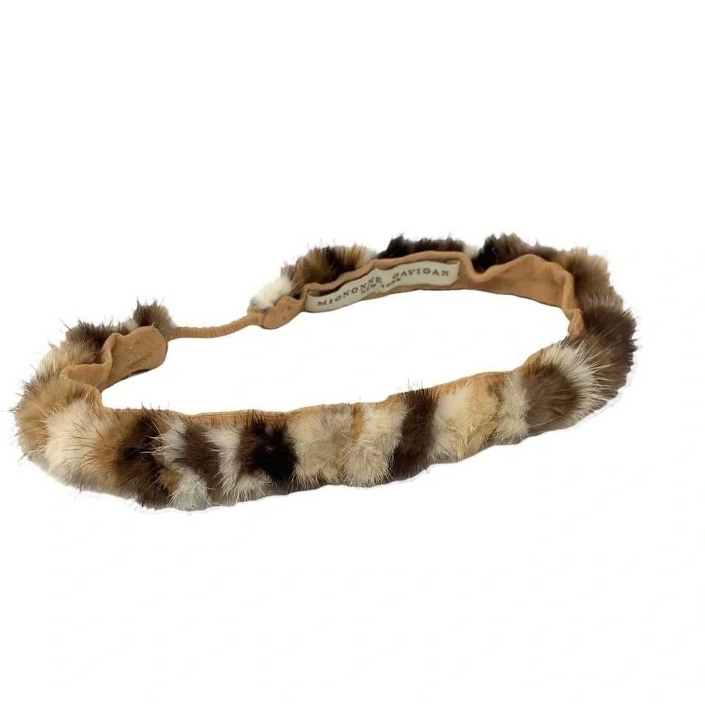 Mignonne Gavigan Fur Beaded Headband Silk Lined Rare